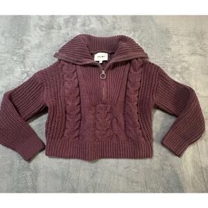 Pink Rose Purple Cable Knit Half Zip Sweater Medium Cropped Pullover Ring Zip